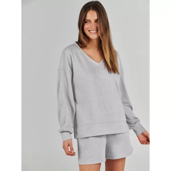 imageANRABESS Womens Two Piece Outfits Sweat Lounge Short Set Long Sleeve Gym Sweatsuit Tracksuit 2024 Spring ClothesGray