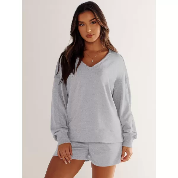 imageANRABESS Womens Two Piece Outfits Sweat Lounge Short Set Long Sleeve Gym Sweatsuit Tracksuit 2024 Spring ClothesGray