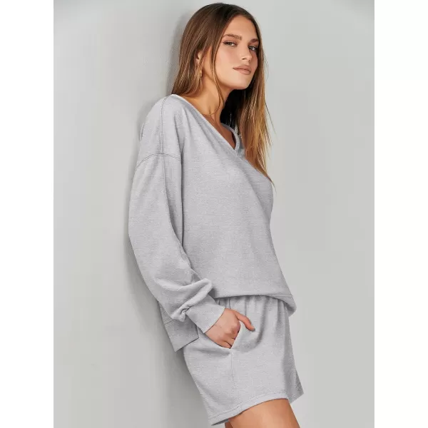 imageANRABESS Womens Two Piece Outfits Sweat Lounge Short Set Long Sleeve Gym Sweatsuit Tracksuit 2024 Spring ClothesGray