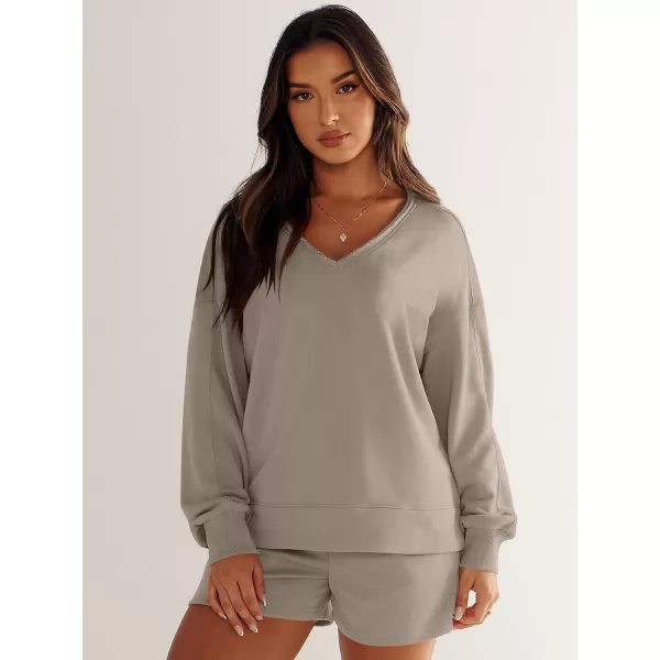 imageANRABESS Womens Two Piece Outfits Sweat Lounge Short Set Long Sleeve Gym Sweatsuit Tracksuit 2024 Spring ClothesKhaki