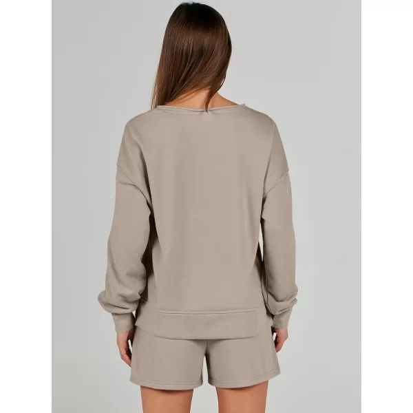 imageANRABESS Womens Two Piece Outfits Sweat Lounge Short Set Long Sleeve Gym Sweatsuit Tracksuit 2024 Spring ClothesKhaki