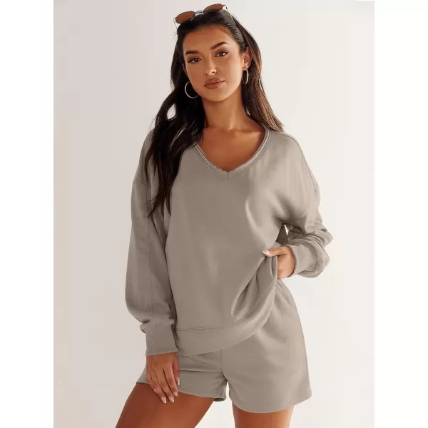 imageANRABESS Womens Two Piece Outfits Sweat Lounge Short Set Long Sleeve Gym Sweatsuit Tracksuit 2024 Spring ClothesKhaki