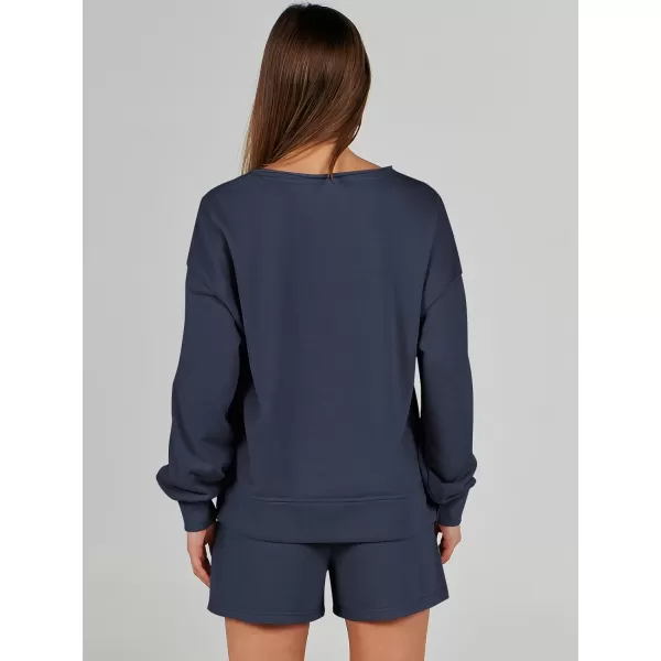 imageANRABESS Womens Two Piece Outfits Sweat Lounge Short Set Long Sleeve Gym Sweatsuit Tracksuit 2024 Spring ClothesNavy Blue