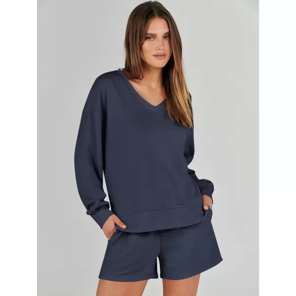 imageANRABESS Womens Two Piece Outfits Sweat Lounge Short Set Long Sleeve Gym Sweatsuit Tracksuit 2024 Spring ClothesNavy Blue