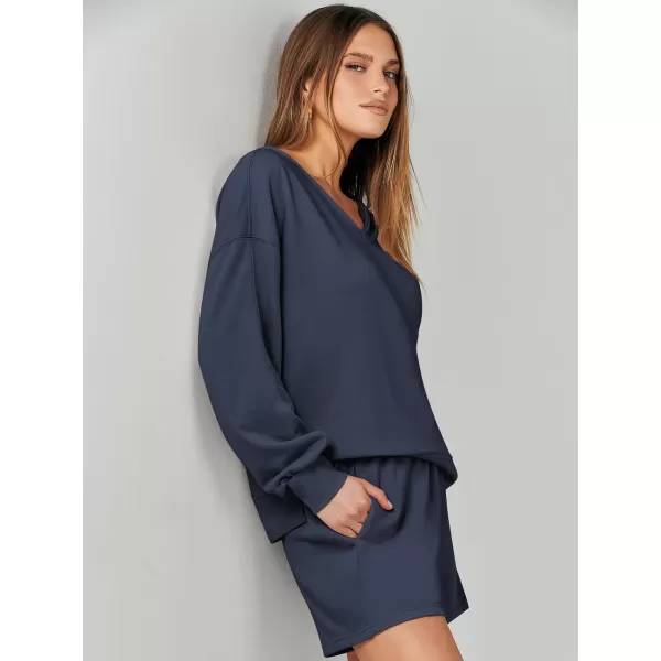 imageANRABESS Womens Two Piece Outfits Sweat Lounge Short Set Long Sleeve Gym Sweatsuit Tracksuit 2024 Spring ClothesNavy Blue