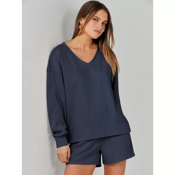 imageANRABESS Womens Two Piece Outfits Sweat Lounge Short Set Long Sleeve Gym Sweatsuit Tracksuit 2024 Spring ClothesNavy Blue