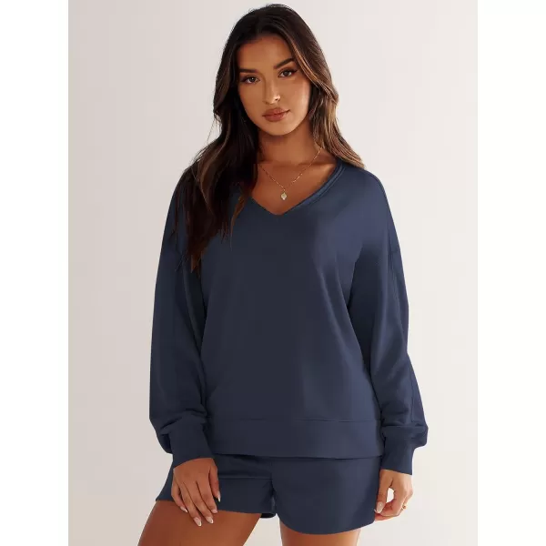 imageANRABESS Womens Two Piece Outfits Sweat Lounge Short Set Long Sleeve Gym Sweatsuit Tracksuit 2024 Spring ClothesNavy Blue