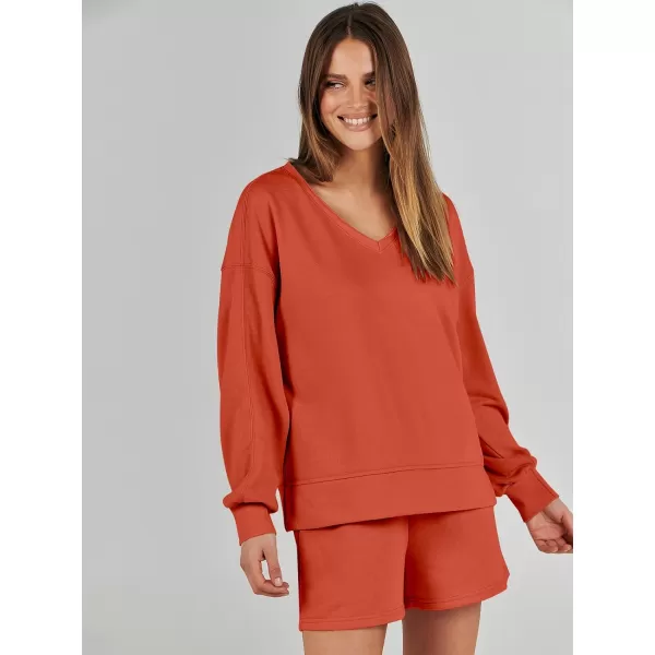 imageANRABESS Womens Two Piece Outfits Sweat Lounge Short Set Long Sleeve Gym Sweatsuit Tracksuit 2024 Spring ClothesOrange
