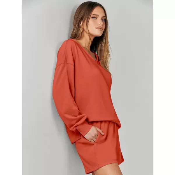 imageANRABESS Womens Two Piece Outfits Sweat Lounge Short Set Long Sleeve Gym Sweatsuit Tracksuit 2024 Spring ClothesOrange