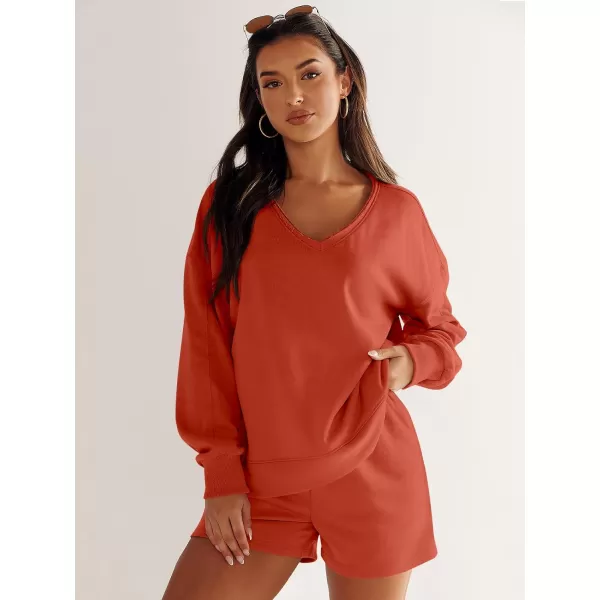 imageANRABESS Womens Two Piece Outfits Sweat Lounge Short Set Long Sleeve Gym Sweatsuit Tracksuit 2024 Spring ClothesOrange