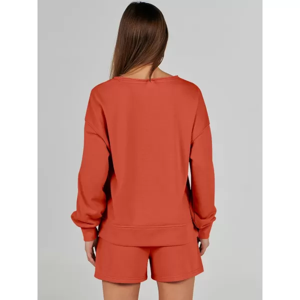 imageANRABESS Womens Two Piece Outfits Sweat Lounge Short Set Long Sleeve Gym Sweatsuit Tracksuit 2024 Spring ClothesOrange