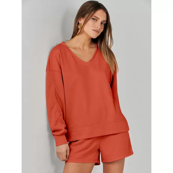 imageANRABESS Womens Two Piece Outfits Sweat Lounge Short Set Long Sleeve Gym Sweatsuit Tracksuit 2024 Spring ClothesOrange
