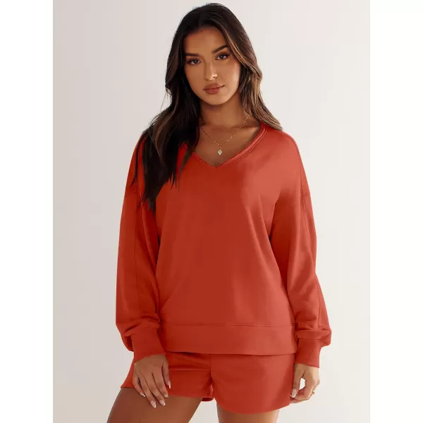 imageANRABESS Womens Two Piece Outfits Sweat Lounge Short Set Long Sleeve Gym Sweatsuit Tracksuit 2024 Spring ClothesOrange