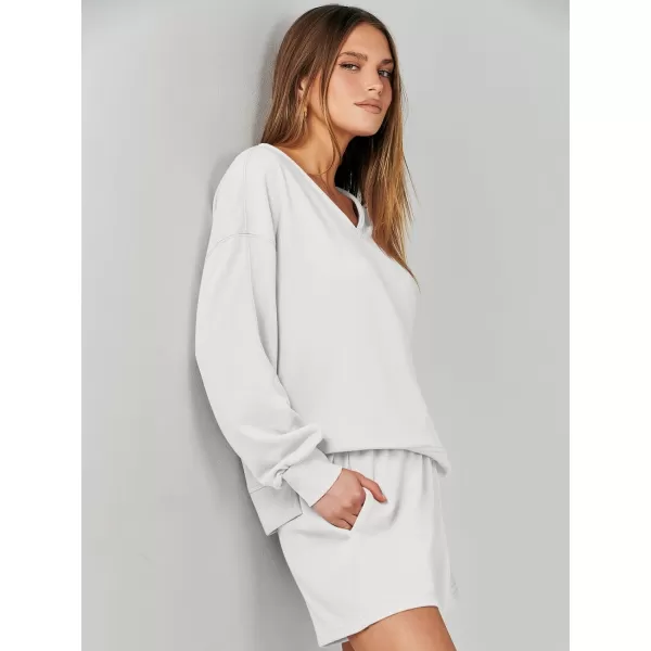imageANRABESS Womens Two Piece Outfits Sweat Lounge Short Set Long Sleeve Gym Sweatsuit Tracksuit 2024 Spring ClothesWhite
