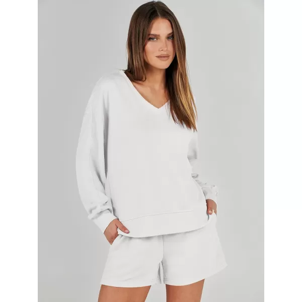 imageANRABESS Womens Two Piece Outfits Sweat Lounge Short Set Long Sleeve Gym Sweatsuit Tracksuit 2024 Spring ClothesWhite