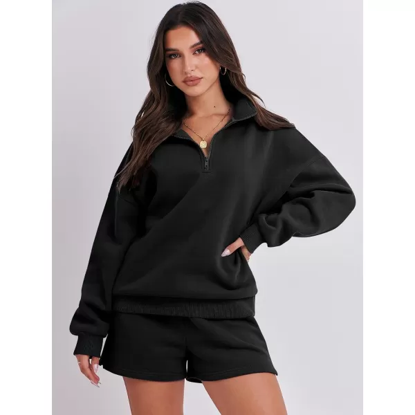 imageANRABESS Womens Two Piece Outfits Sweat Lounge Short Set Long Sleeve Gym Sweatsuit Tracksuit 2024 Spring Fashion Clothes01black