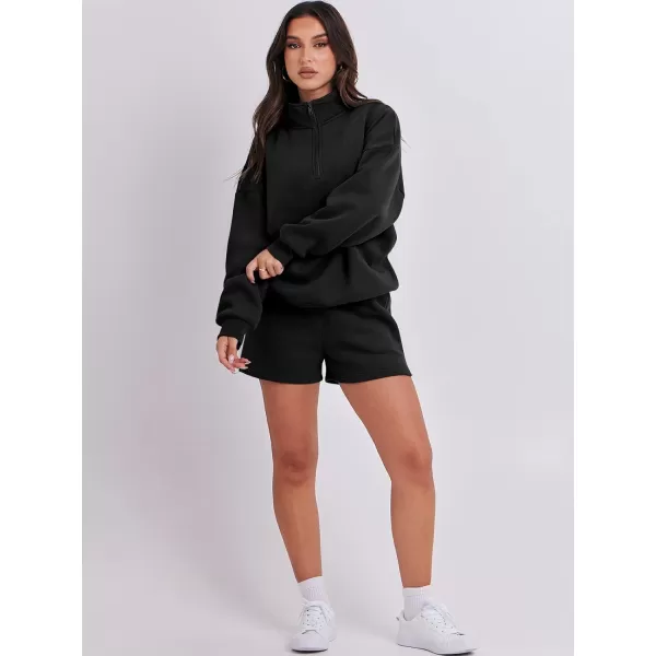 imageANRABESS Womens Two Piece Outfits Sweat Lounge Short Set Long Sleeve Gym Sweatsuit Tracksuit 2024 Spring Fashion Clothes01black