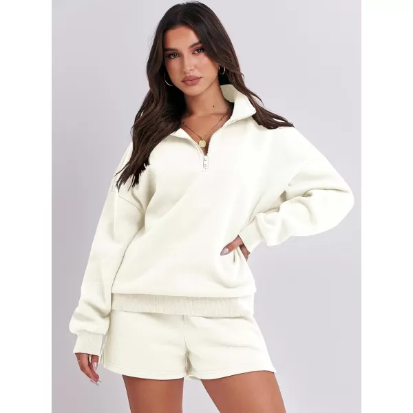 imageANRABESS Womens Two Piece Outfits Sweat Lounge Short Set Long Sleeve Gym Sweatsuit Tracksuit 2024 Spring Fashion Clothes02white