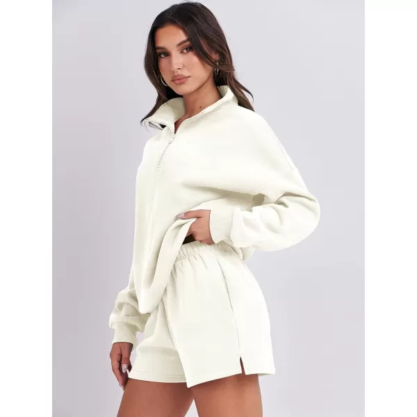 imageANRABESS Womens Two Piece Outfits Sweat Lounge Short Set Long Sleeve Gym Sweatsuit Tracksuit 2024 Spring Fashion Clothes02white