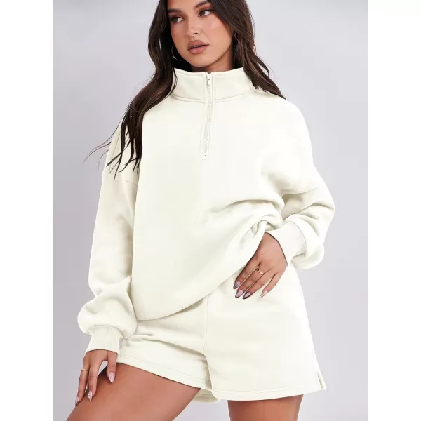 imageANRABESS Womens Two Piece Outfits Sweat Lounge Short Set Long Sleeve Gym Sweatsuit Tracksuit 2024 Spring Fashion Clothes02white