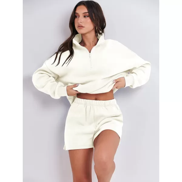 imageANRABESS Womens Two Piece Outfits Sweat Lounge Short Set Long Sleeve Gym Sweatsuit Tracksuit 2024 Spring Fashion Clothes02white