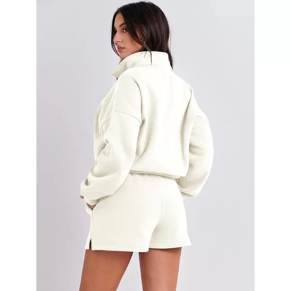 imageANRABESS Womens Two Piece Outfits Sweat Lounge Short Set Long Sleeve Gym Sweatsuit Tracksuit 2024 Spring Fashion Clothes02white