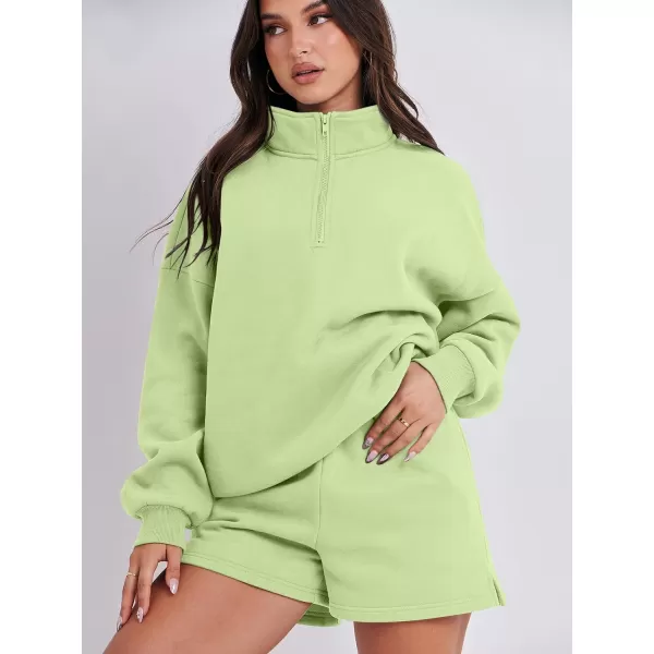 imageANRABESS Womens Two Piece Outfits Sweat Lounge Short Set Long Sleeve Gym Sweatsuit Tracksuit 2024 Spring Fashion Clothes05green