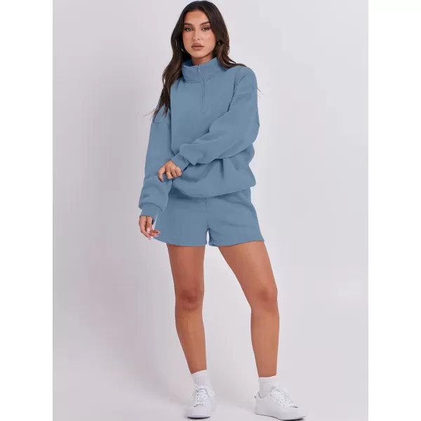 imageANRABESS Womens Two Piece Outfits Sweat Lounge Short Set Long Sleeve Gym Sweatsuit Tracksuit 2024 Spring Fashion Clothes06blue