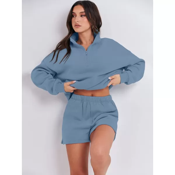 imageANRABESS Womens Two Piece Outfits Sweat Lounge Short Set Long Sleeve Gym Sweatsuit Tracksuit 2024 Spring Fashion Clothes06blue