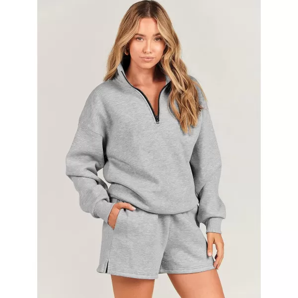 imageANRABESS Womens Two Piece Outfits Sweat Lounge Short Set Long Sleeve Gym Sweatsuit Tracksuit 2024 Spring Fashion Clothes07grey