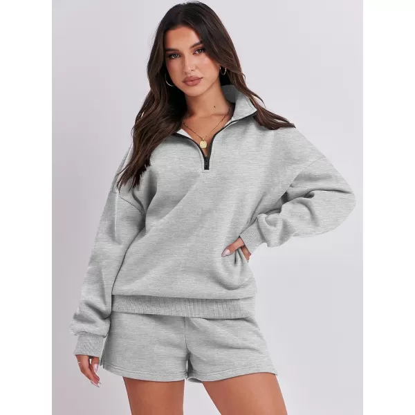imageANRABESS Womens Two Piece Outfits Sweat Lounge Short Set Long Sleeve Gym Sweatsuit Tracksuit 2024 Spring Fashion Clothes07grey