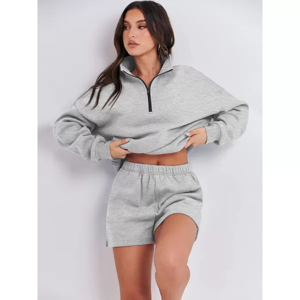 imageANRABESS Womens Two Piece Outfits Sweat Lounge Short Set Long Sleeve Gym Sweatsuit Tracksuit 2024 Spring Fashion Clothes07grey