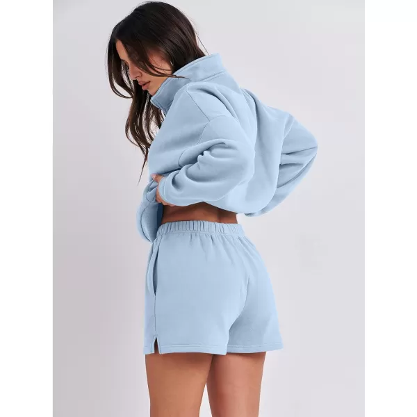 imageANRABESS Womens Two Piece Outfits Sweat Lounge Short Set Long Sleeve Gym Sweatsuit Tracksuit 2024 Spring Fashion Clothes08light Blue