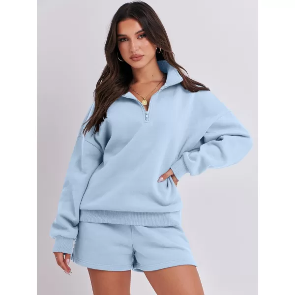 imageANRABESS Womens Two Piece Outfits Sweat Lounge Short Set Long Sleeve Gym Sweatsuit Tracksuit 2024 Spring Fashion Clothes08light Blue