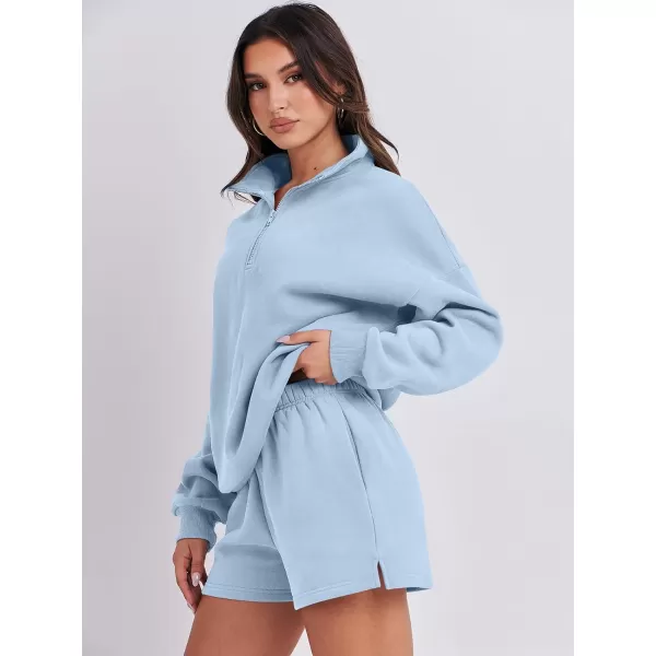 imageANRABESS Womens Two Piece Outfits Sweat Lounge Short Set Long Sleeve Gym Sweatsuit Tracksuit 2024 Spring Fashion Clothes08light Blue