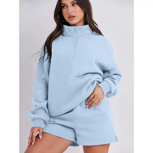 imageANRABESS Womens Two Piece Outfits Sweat Lounge Short Set Long Sleeve Gym Sweatsuit Tracksuit 2024 Spring Fashion Clothes08light Blue