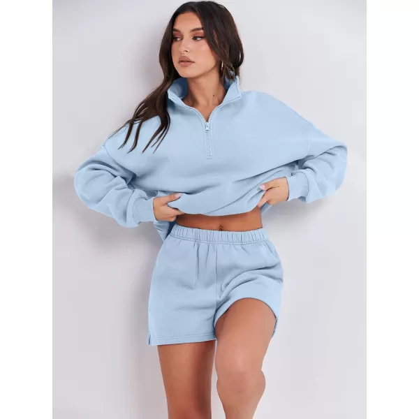 imageANRABESS Womens Two Piece Outfits Sweat Lounge Short Set Long Sleeve Gym Sweatsuit Tracksuit 2024 Spring Fashion Clothes08light Blue