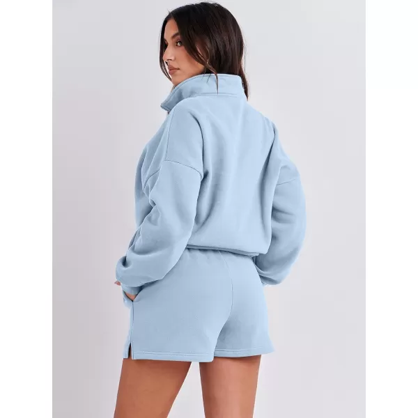 imageANRABESS Womens Two Piece Outfits Sweat Lounge Short Set Long Sleeve Gym Sweatsuit Tracksuit 2024 Spring Fashion Clothes08light Blue