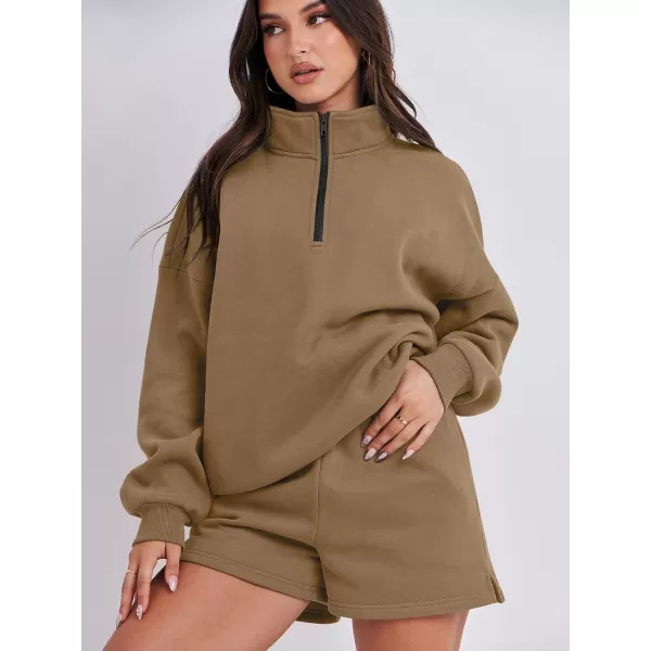 imageANRABESS Womens Two Piece Outfits Sweat Lounge Short Set Long Sleeve Gym Sweatsuit Tracksuit 2024 Spring Fashion Clothes09brown