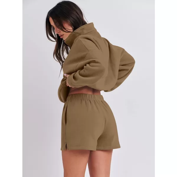imageANRABESS Womens Two Piece Outfits Sweat Lounge Short Set Long Sleeve Gym Sweatsuit Tracksuit 2024 Spring Fashion Clothes09brown