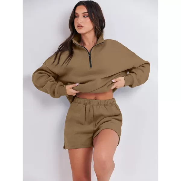 imageANRABESS Womens Two Piece Outfits Sweat Lounge Short Set Long Sleeve Gym Sweatsuit Tracksuit 2024 Spring Fashion Clothes09brown