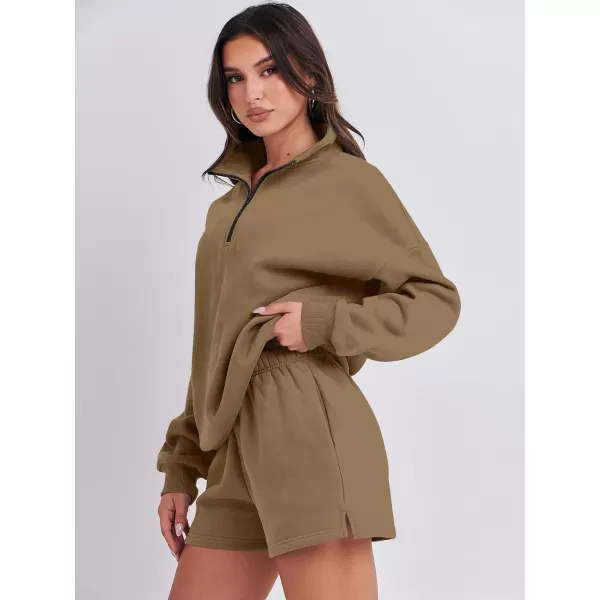 imageANRABESS Womens Two Piece Outfits Sweat Lounge Short Set Long Sleeve Gym Sweatsuit Tracksuit 2024 Spring Fashion Clothes09brown