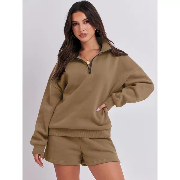 imageANRABESS Womens Two Piece Outfits Sweat Lounge Short Set Long Sleeve Gym Sweatsuit Tracksuit 2024 Spring Fashion Clothes09brown