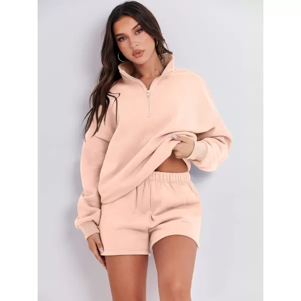 imageANRABESS Womens Two Piece Outfits Sweat Lounge Short Set Long Sleeve Gym Sweatsuit Tracksuit 2024 Spring Fashion Clothes10pink