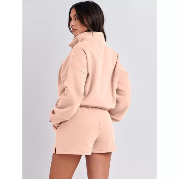 imageANRABESS Womens Two Piece Outfits Sweat Lounge Short Set Long Sleeve Gym Sweatsuit Tracksuit 2024 Spring Fashion Clothes10pink