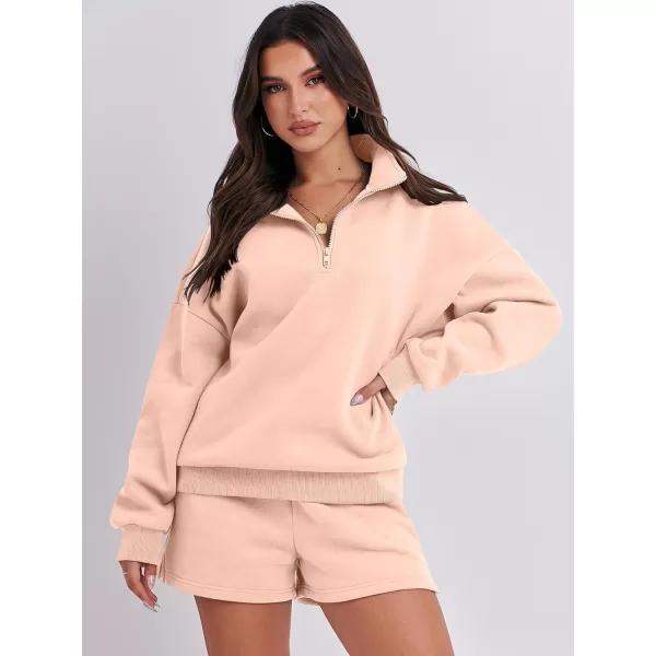 imageANRABESS Womens Two Piece Outfits Sweat Lounge Short Set Long Sleeve Gym Sweatsuit Tracksuit 2024 Spring Fashion Clothes10pink