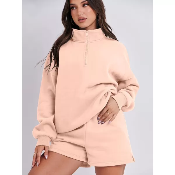 imageANRABESS Womens Two Piece Outfits Sweat Lounge Short Set Long Sleeve Gym Sweatsuit Tracksuit 2024 Spring Fashion Clothes10pink