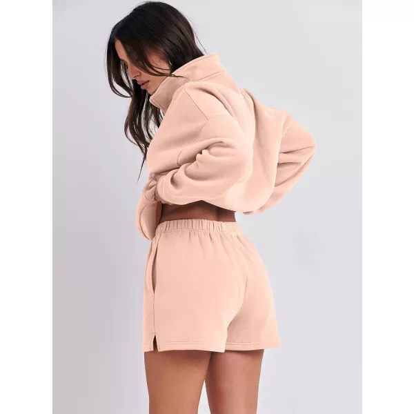 imageANRABESS Womens Two Piece Outfits Sweat Lounge Short Set Long Sleeve Gym Sweatsuit Tracksuit 2024 Spring Fashion Clothes10pink