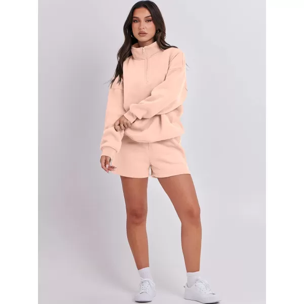 imageANRABESS Womens Two Piece Outfits Sweat Lounge Short Set Long Sleeve Gym Sweatsuit Tracksuit 2024 Spring Fashion Clothes10pink