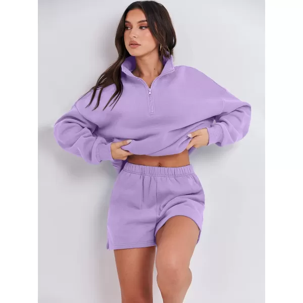 imageANRABESS Womens Two Piece Outfits Sweat Lounge Short Set Long Sleeve Gym Sweatsuit Tracksuit 2024 Spring Fashion Clothes11purple